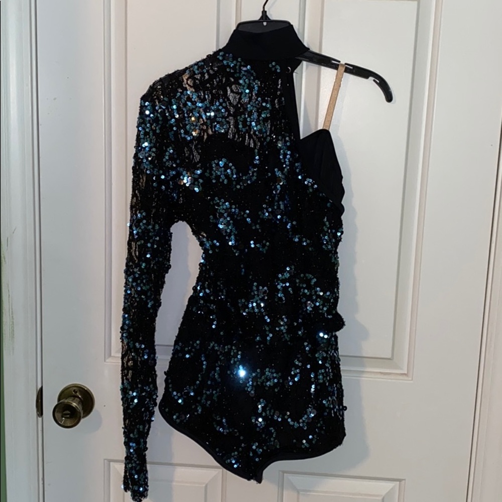 Black & Blue Sequined Lace Jumpsuit Dance Costume